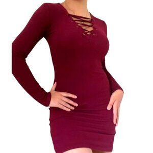 FOREVER 21 Long Sleeve Burgandy Bodycon Mini Dress Size XS